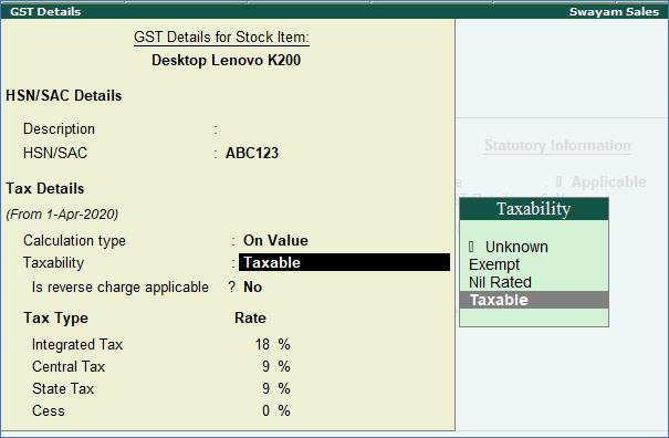 Stock Item in TallyERP9 Stock Item in TallyERP9